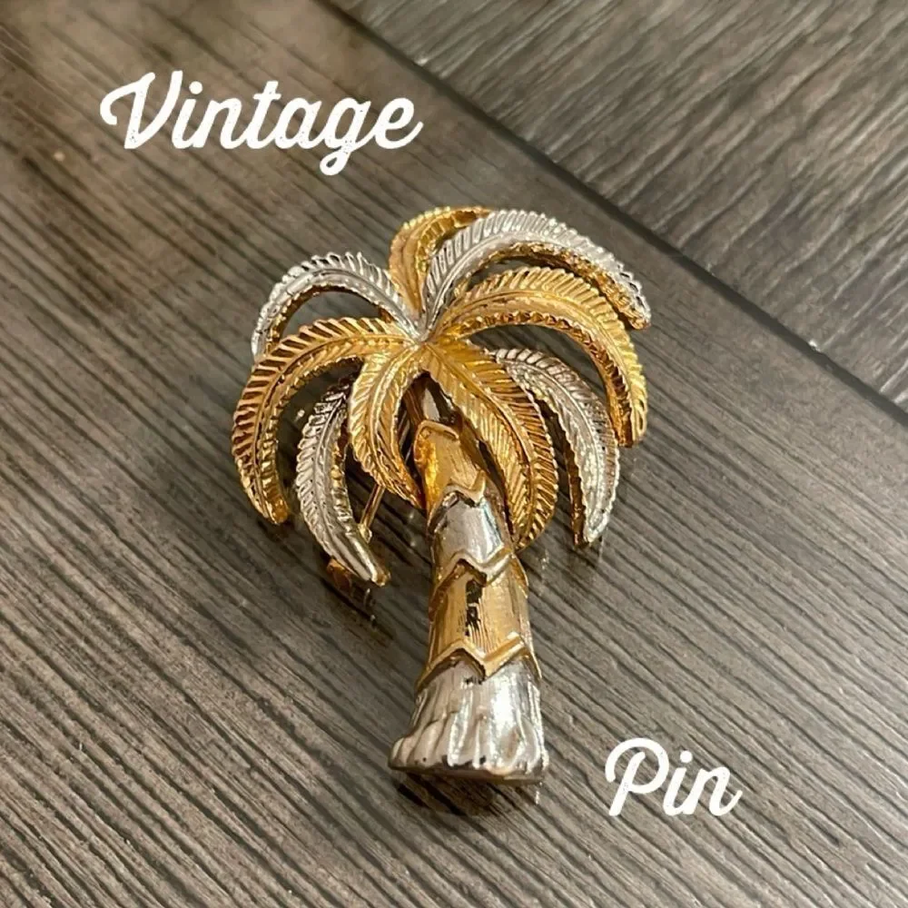 Vintage Two-tone Palm Tree Pin, Tropical Tree